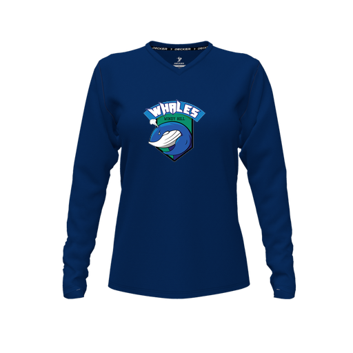 [CUS-DFW-TEES-PER-VNK-LSL-NVY-FYXS-LOGO1] Decker Performance T-Shirt (Female Youth XS, Navy, V Neck, Logo 1, Long Sleeve)