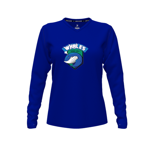 [CUS-DFW-TEES-PER-VNK-LSL-RYL-FYXS-LOGO1] Performance T-Shirt (Female Youth XS, Royal, V Neck, Logo 1, Long Sleeve)
