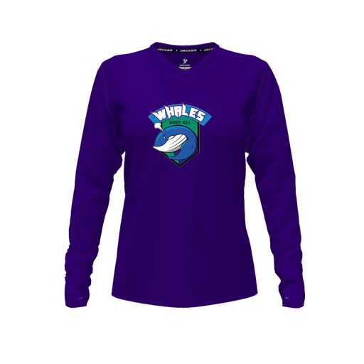 [FTLVPTPP-FYXS-LOGO1] Decker Performance T-Shirt (Female Youth XS, Purple, V Neck, Logo 1, Long Sleeve)